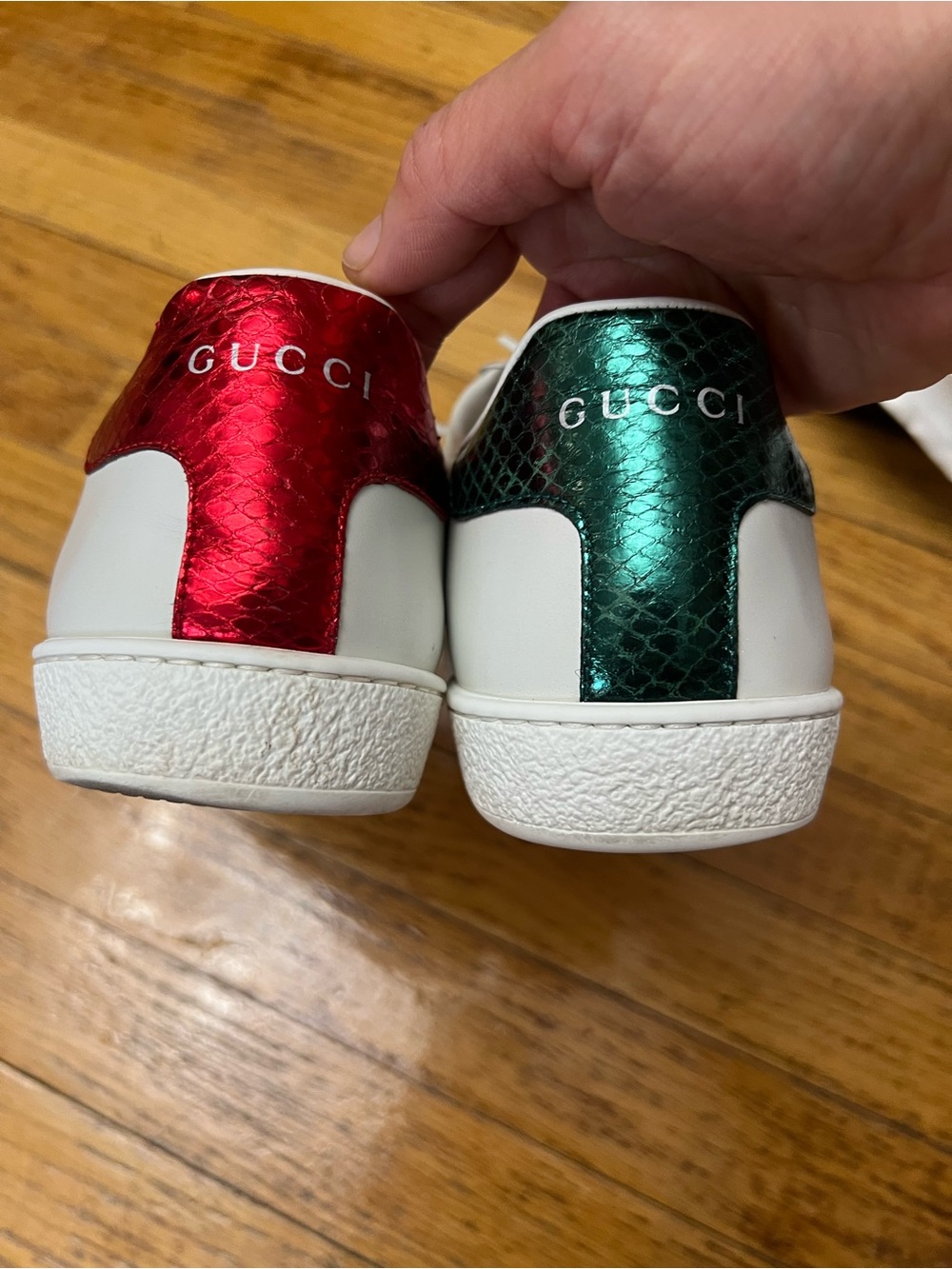 Gucci White Leather Sneakers with Red and Green Web Stripe - Picture 4 of 12